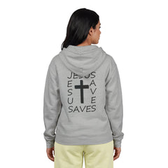Heavy Blend™ Full Zip Hoodie Print on Back "Jesus Saves" black graphic