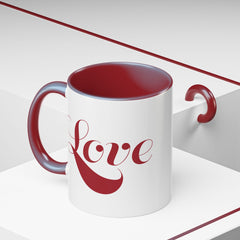Love Script Mug | Accent Coffee Mug, Red Interior & Handle