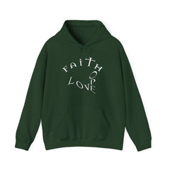 Heavy Blend Hooded Sweatshirt "Faith Hope Love" white font