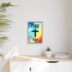 Peace Cross Sign Rainbow Background Matte Canvas Framed | Religious Wall Art
