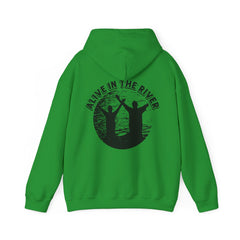 Heavy Blend Hooded Sweatshirt "Alive in the River" Printed on Back Black Font