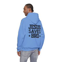 Heavy Blend Hoodie Sweatshirt "Jesus Saves Bro" black graphic