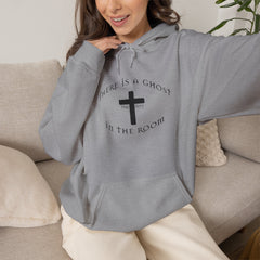 Heavy Blend Hooded Sweatshirt "The Ghost is in the Room" Black graphic