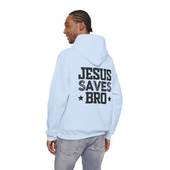 Heavy Blend Hoodie Sweatshirt "Jesus Saves Bro" black graphic
