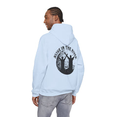 Heavy Blend Hooded Sweatshirt "Alive in the River" Printed on Back Black Font