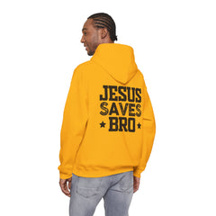 Heavy Blend Hoodie Sweatshirt "Jesus Saves Bro" black graphic