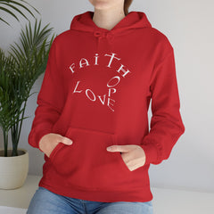 Heavy Blend Hooded Sweatshirt "Faith Hope Love" white font