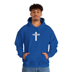 Heavy Blend Hoodie Sweatshirt "Believe" white graphic