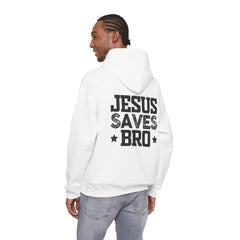 Heavy Blend Hoodie Sweatshirt "Jesus Saves Bro" black graphic