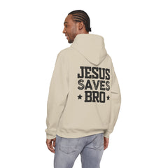 Heavy Blend Hoodie Sweatshirt "Jesus Saves Bro" black graphic