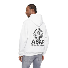 Heavy Blend Hooded Sweatshirt "ASAP" Printed on Back Black font