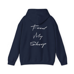 Heavy Blend Hooded Sweatshirt "Feed My Sheep" White Font Print on Back