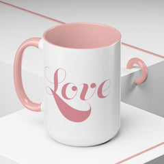 Pink Love Script Mug | Accent Coffee Mug, Red Interior & Handle