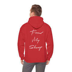 Heavy Blend Hooded Sweatshirt "Feed My Sheep" White Font Print on Back