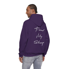 Heavy Blend Hooded Sweatshirt "Feed My Sheep" White Font Print on Back