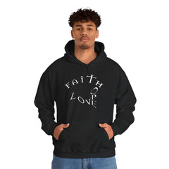 Heavy Blend Hooded Sweatshirt "Faith Hope Love" white font