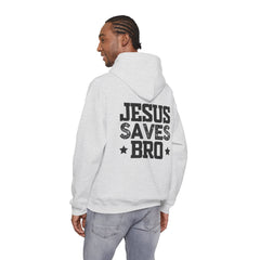 Heavy Blend Hoodie Sweatshirt "Jesus Saves Bro" black graphic