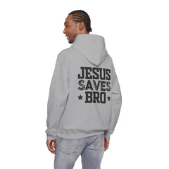 Heavy Blend Hoodie Sweatshirt "Jesus Saves Bro" black graphic