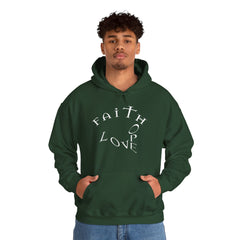 Heavy Blend Hooded Sweatshirt "Faith Hope Love" white font