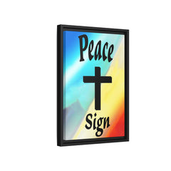 Peace Cross Sign Rainbow Background Matte Canvas Framed | Religious Wall Art