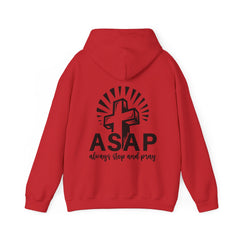Heavy Blend Hooded Sweatshirt "ASAP" Printed on Back Black font