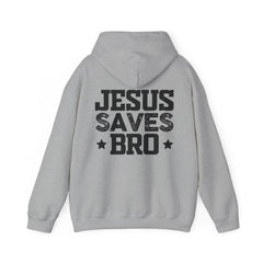 Heavy Blend Hoodie Sweatshirt "Jesus Saves Bro" black graphic