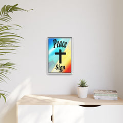 Peace Cross Sign Rainbow Background Matte Canvas Framed | Religious Wall Art