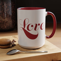 Love Script Mug | Accent Coffee Mug, Red Interior & Handle