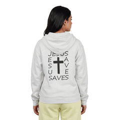 Heavy Blend™ Full Zip Hoodie Print on Back "Jesus Saves" black graphic