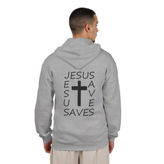 Heavy Blend™ Full Zip Hoodie Print on Back "Jesus Saves" black graphic