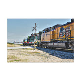 Patriotic Freight Train Matte Canvas Wall Art — Stretched Railway Landscape Print