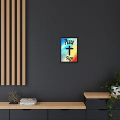 Peace Cross Sign Rainbow Background Matte Canvas Framed | Religious Wall Art