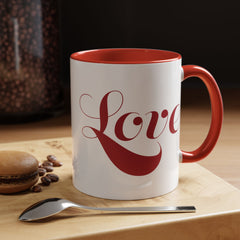 Love Script Mug | Accent Coffee Mug, Red Interior & Handle