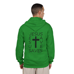 Heavy Blend™ Full Zip Hoodie Print on Back "Jesus Saves" black graphic