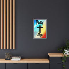 Peace Cross Sign Rainbow Background Matte Canvas Framed | Religious Wall Art