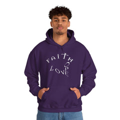 Heavy Blend Hooded Sweatshirt "Faith Hope Love" white font