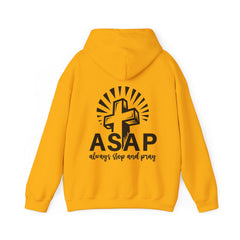 Heavy Blend Hooded Sweatshirt "ASAP" Printed on Back Black font