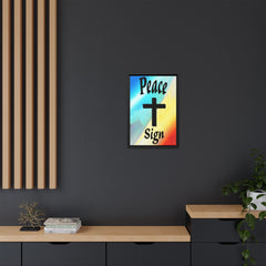 Peace Cross Sign Rainbow Background Matte Canvas Framed | Religious Wall Art