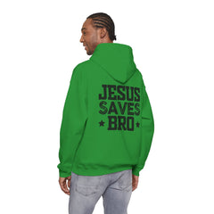 Heavy Blend Hoodie Sweatshirt "Jesus Saves Bro" black graphic