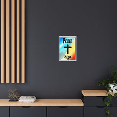 Peace Cross Sign Rainbow Background Matte Canvas Framed | Religious Wall Art