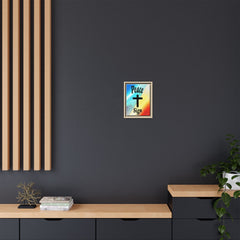 Peace Cross Sign Rainbow Background Matte Canvas Framed | Religious Wall Art