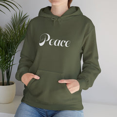 Heavy Blendβ’ Hooded Sweatshirt "Peace" white font