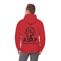 Heavy Blend Hooded Sweatshirt "ASAP" Printed on Back Black font