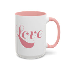 Pink Love Script Mug | Accent Coffee Mug, Red Interior & Handle