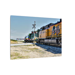 Patriotic Freight Train Matte Canvas Wall Art — Stretched Railway Landscape Print
