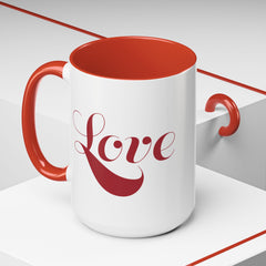 Love Script Mug | Accent Coffee Mug, Red Interior & Handle