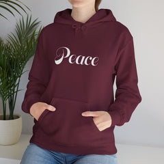 Heavy Blendβ’ Hooded Sweatshirt "Peace" white font