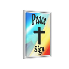 Peace Cross Sign Rainbow Background Matte Canvas Framed | Religious Wall Art