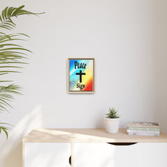 Peace Cross Sign Rainbow Background Matte Canvas Framed | Religious Wall Art