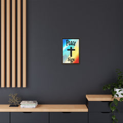 Peace Cross Sign Rainbow Background Matte Canvas Framed | Religious Wall Art